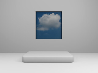sky background vector 3d blue pastel rendering with podium and minimal cloud scene, minimal product display background 3d render sky clouds blue pastel. Stage 3d render product in sky clouds platform