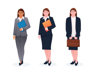 set of woman in suit. business woman illustration	
