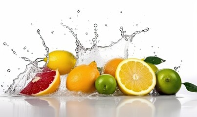 Isolated white background with fresh fruits and water Creating using generative AI tools