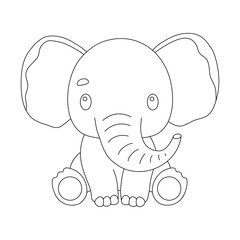 Cute elephant in outline style for coloring book. Vector baby animal isolated on white.