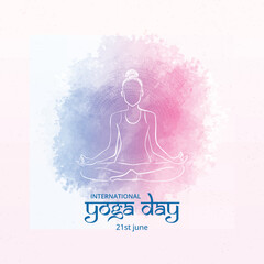 Hand painted watercolor international Yoga day Vector illustration