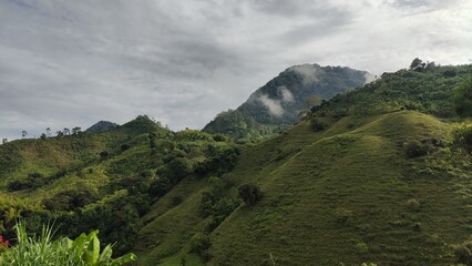 Fototapeta premium landscape with clouds in the Andes Mountains, Fusagasugá (Fusagasuga), Cundinamarca, Colombia.