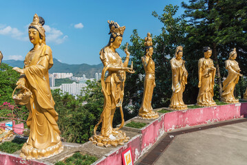 Guanyin Buddha Statue in Ten Thousand Buddhas Monastery in Hong Kong