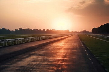 Racecourse Finish Straight Road With Evening Blurred Sky, Made Using Generative Ai