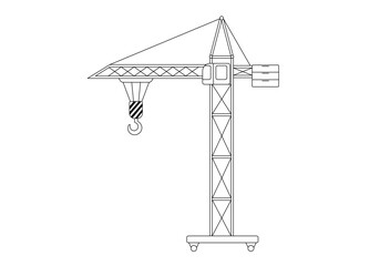 Construction crane. Outline illustration isolated on white. Childish cute construction vehicle