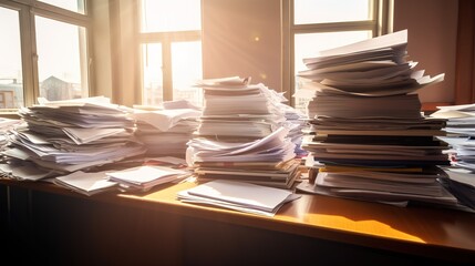 Overwhelmed with Paperwork, Managing a Heavy Workload at the Office. Generative ai