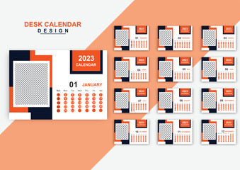 12page desk calendar design, modern 2023 desk calendar design template, corporate calendar 