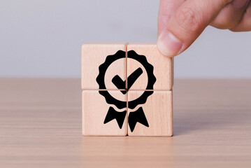 businessman's hand completed sign of top service quality assurance, guarantee, standards, ISO...