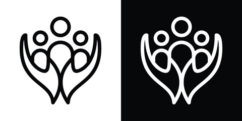 health care people and hand logo design line icon vector illustration