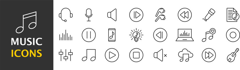 Collection of music icons. Simple black symbols. Vector illustration. EPS 10