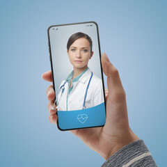Online medical service: doctor giving advice on video call