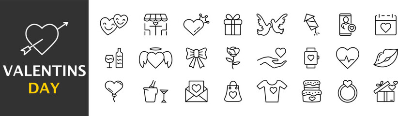 Collection of valentins day, celebrate icons. Simple black symbols. Vector illustration. EPS 10