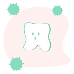 Tooth with viruses around it. Medical, stomatological, educational illustration for kids and child.