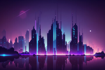 Obraz premium Modern City Skyline in Blue and Purple Hues
