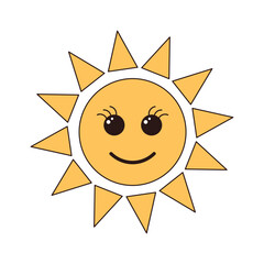 Groovy retro sun character. Vintage hippie psychedelic clipart.