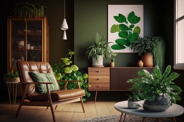 Fototapeta na wymiar lush green indoor garden in a cozy living room. Generative AI