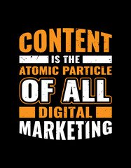 Content Is The Atomic Particle Of All Digital Marketing. Digital Marketing T Shirt Design. Typography Design.