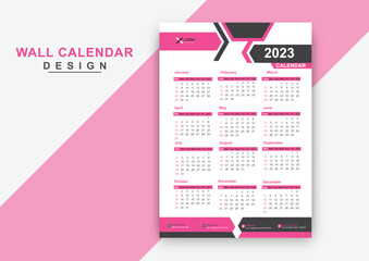 Creative stylish new year 2023 single wall calendar design template, Modern organization 2023 calendar design with green and red colors