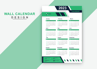 1 Page Wall Calendar 2023 template Color Variation design, 2023 Calendar year vector illustration. one Page Wall Calendar 2023