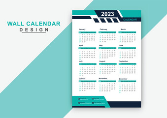 1 Page Wall Calendar 2023 template Color Variation design, 2023 Calendar year vector illustration. one Page Wall Calendar 2023