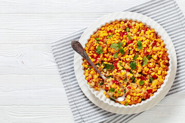 New Orleans Style Corn casserole in baking dish