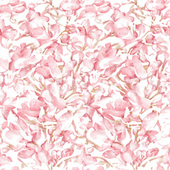 Spring botanical seamless pattern Delicate white pink sprigs of flowering apple tree on white background