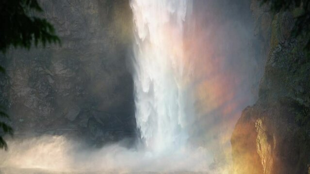 Experience Snoqualmie Falls Waterfall with Vibrant Rainbow Mist