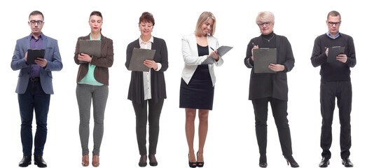 group of successful people with notepad in hands isolated