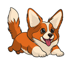 Very cute funny flying corgi in cartoon style. Illustration on transparent background