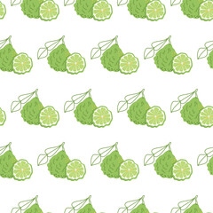 Seamless pattern of citrus green bergamot fruits on a white background. Vector illustration for fabric, decor and wrapping paper