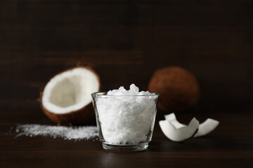 Composition with coconut and coconut powder, close up