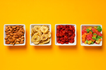 Tasty food concept - delicious dried fruits, tasty dried food