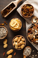 Tasty food concept - delicious dried fruits, tasty dried food