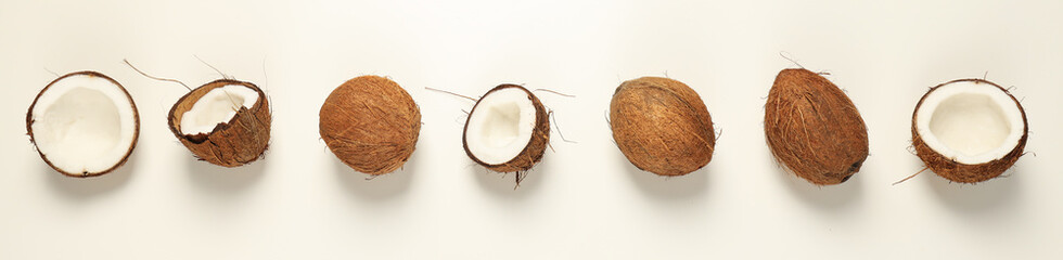 Composition for summer concept with coconut on white background