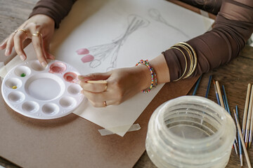 Artist drawing by artist brush mix color acrylic water color oil painting on art creativity and part therapy