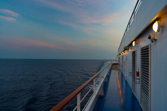 photo of seascape from boat travel cruising, copy space. seascape from boat travel.
