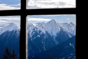 Alpine mountains. View from the window
