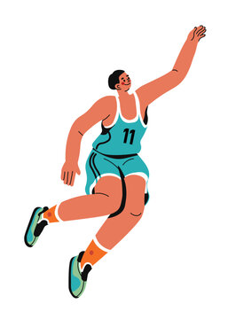 Sports basketball game, basketballers jumping