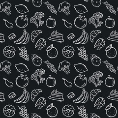 Seamless food pattern. Doodle vector food illustration.  Hand-drawn food background