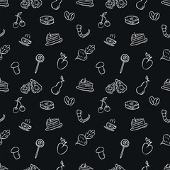 Seamless food pattern. Doodle vector food illustration.  Hand-drawn food background
