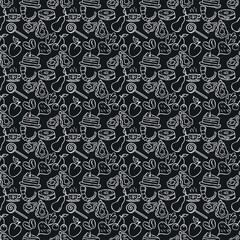 Fototapeta premium Seamless food pattern. Doodle vector food illustration. Hand-drawn food background