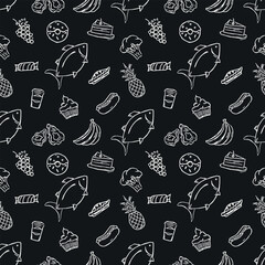 Seamless food pattern. Doodle vector food illustration.  Hand-drawn food background