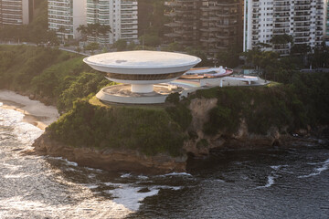 Fototapeta na wymiar Beautiful aerial view to ocean and MAC (Contemporary Art Museum)