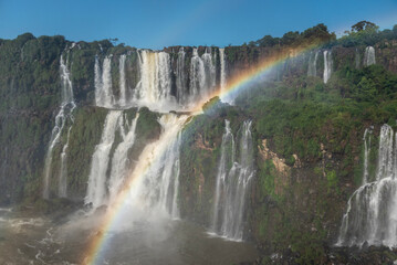 Fototapeta premium Beautiful view to Iguazu Falls waterfalls with rainbow
