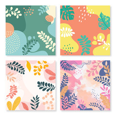 Set background with beautiful.background for design. Colorful background with tropical plants. Place for your text.