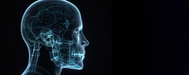 Film x-ray skull and cervical spine lateral view. Medicine radiology background. Generative AI