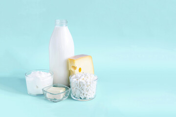 Milk and milk products close-up on a light background