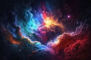 dreamy colorful galaxy with clouds and stars. Generative AI