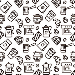 Coffee Monoline Doodle Seamless Pattern