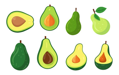 set vector illustration of green fresh avocado isolate on white background